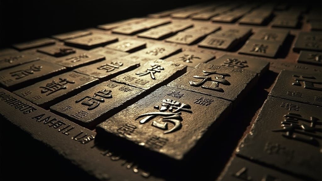 Ancient Movable Type Printing Blocks in Sepia Tone