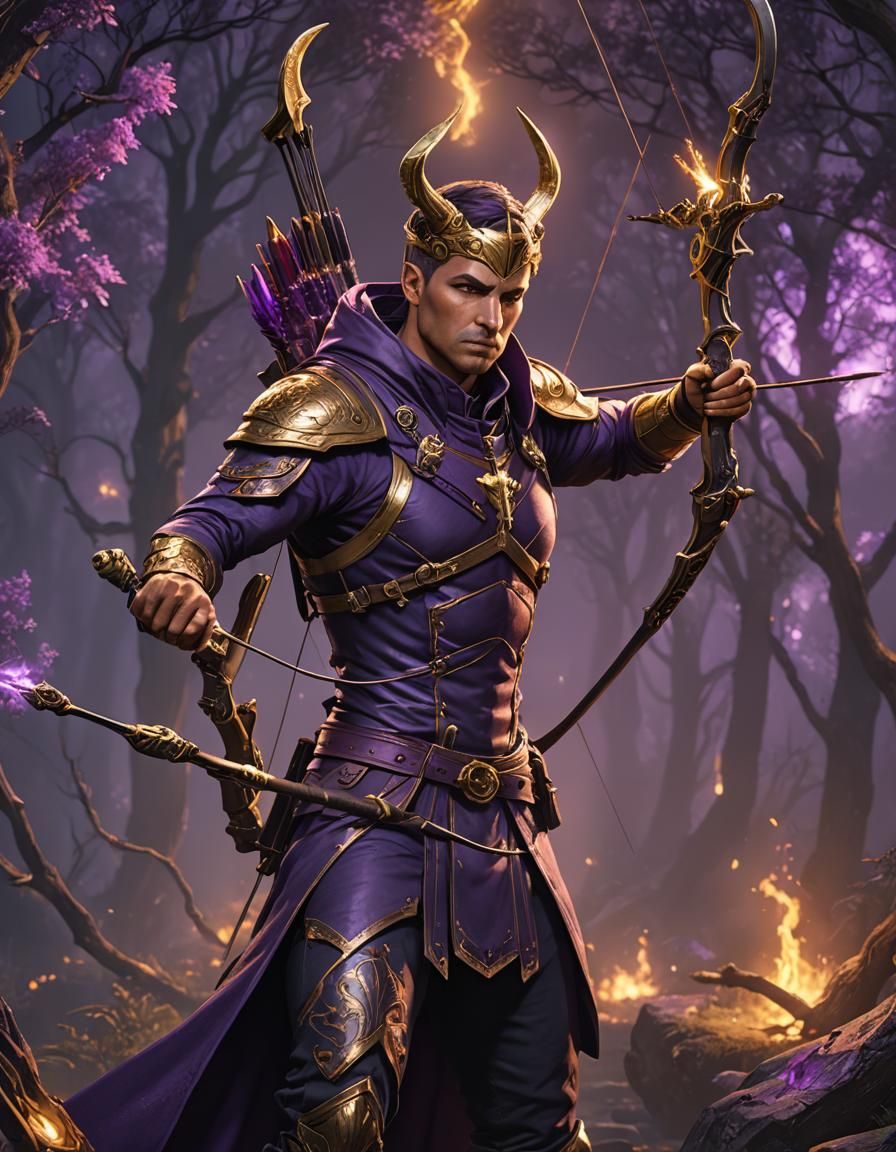 Dark Fantasy Archer in Purple and Gold