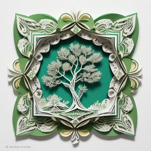 Whimsical Origami Olive Tree in Vibrant Colors