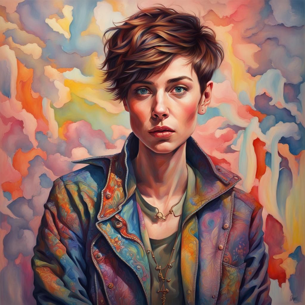 Androgynous Tomboy Portrait in Gouache and Watercolor