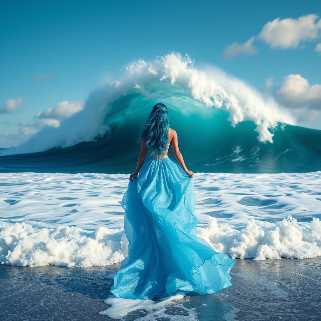 Ocean Goddess in Majestic Seaside Scene