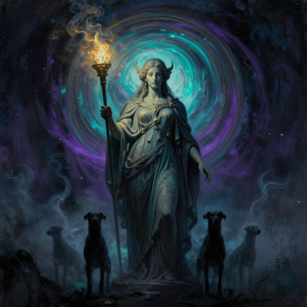 Hécate Opens a Mystical Portal in Dark Fantasy Style