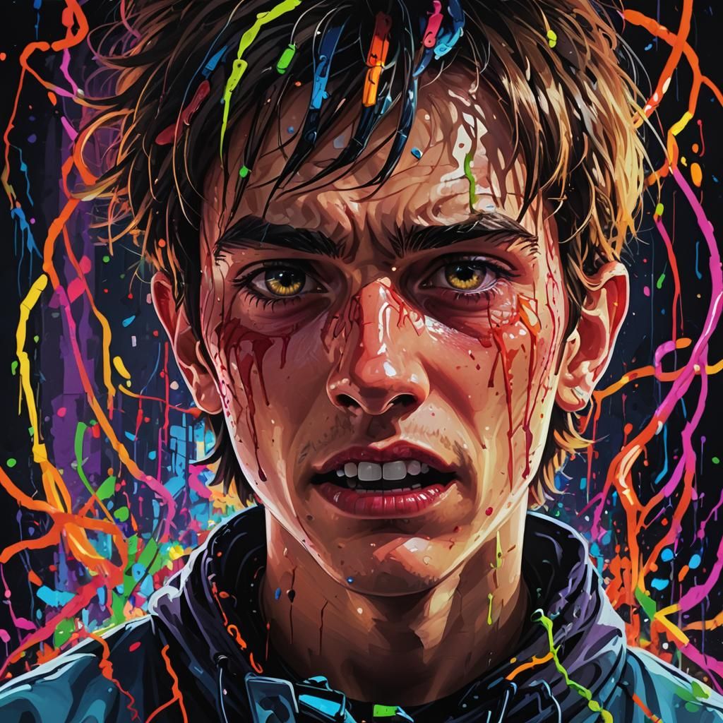 Intense Gamer in Dark Surrealist Style