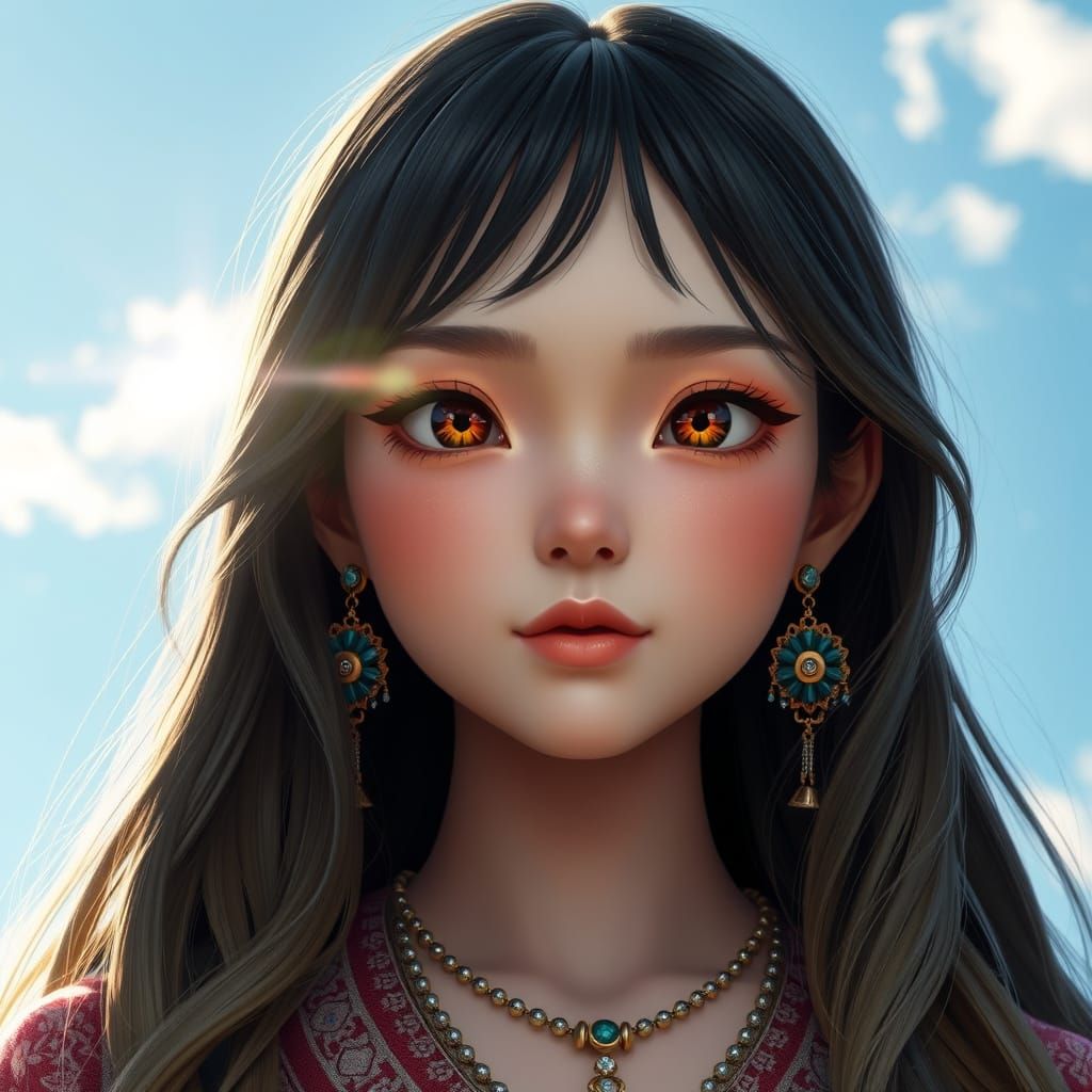 Realistic Girl with Radiant Smile and Sparkling Eyes in Vibr...