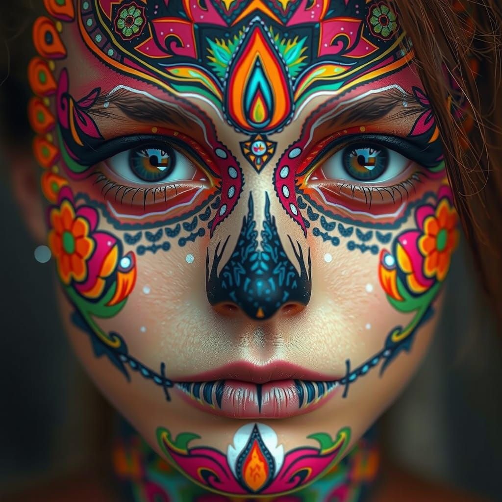 Day of the Dead Face Paint in Digital Art Style