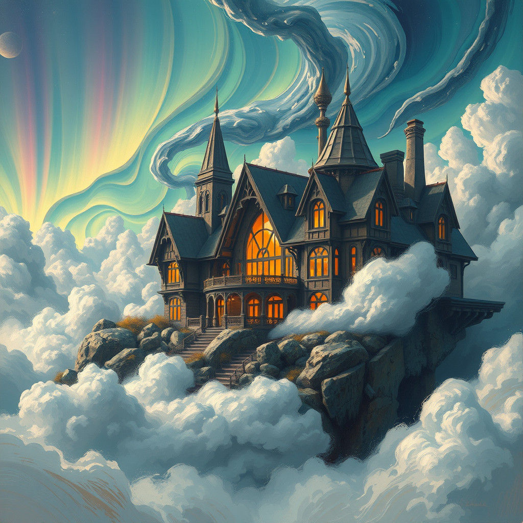 Dreamlike Home Amidst Aurora: Digital Art
