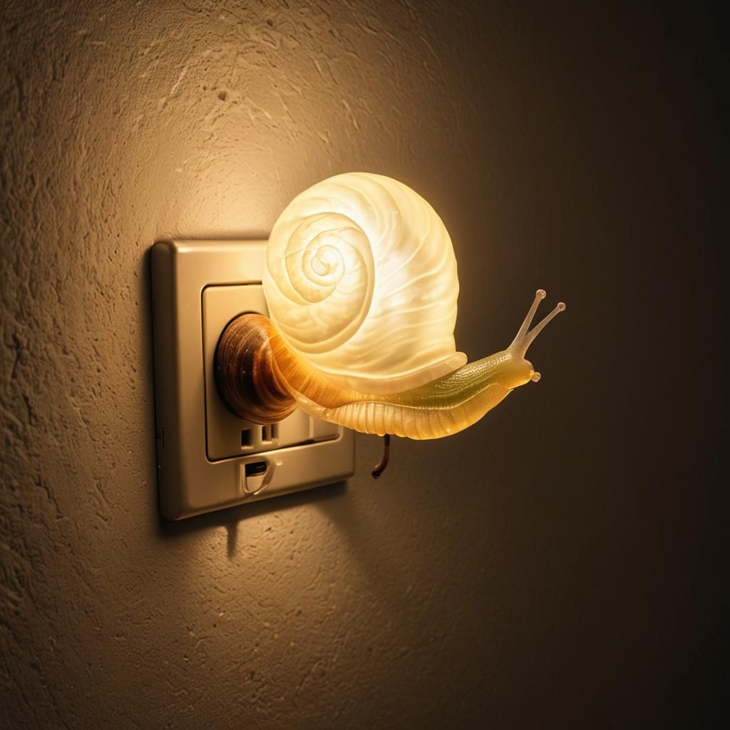 Bioluminescent Snail Night Light in Photorealistic Style