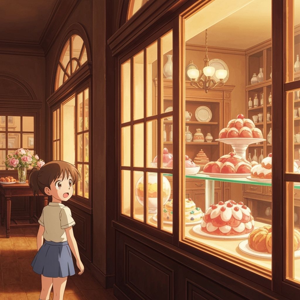 Girl Amazed by Italian Delicacies in Studio Ghibli Style