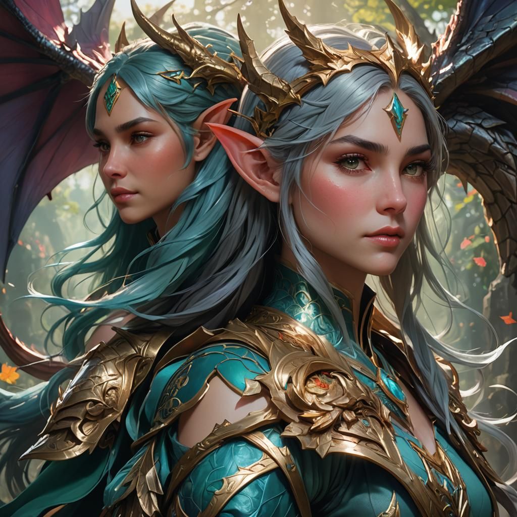 Elves on Dragons: Detailed Digital Portrait