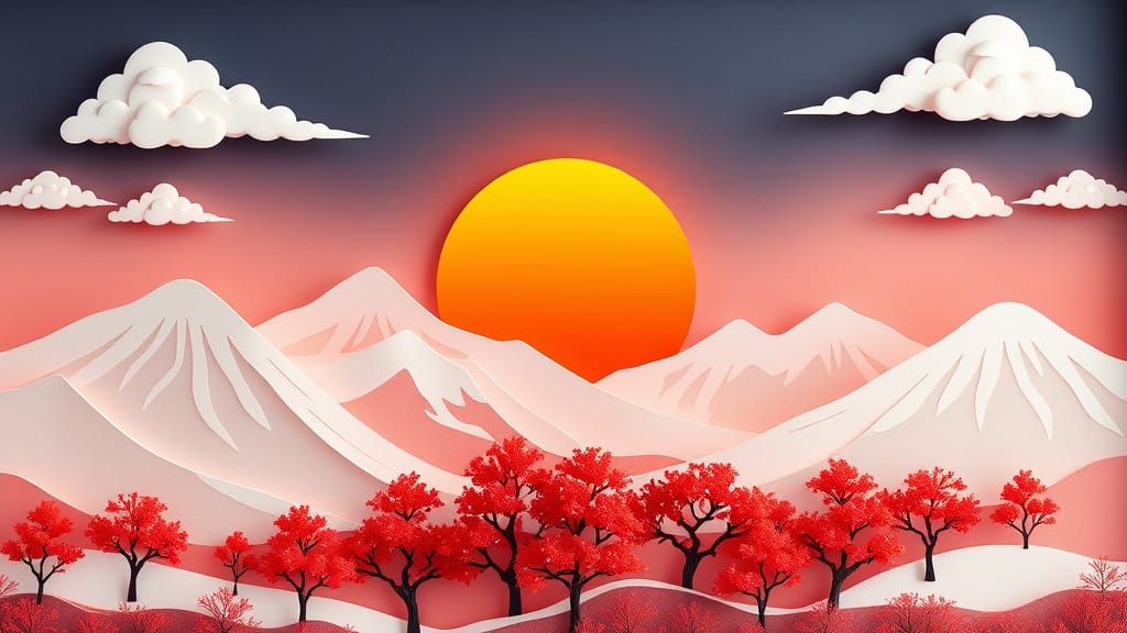 Hyperrealistic 3D Papercut Autumn Landscape