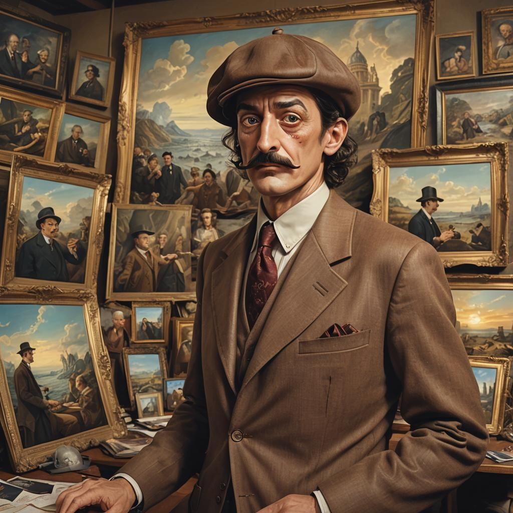 French Artist with Dali Mustache in Comic Book Style