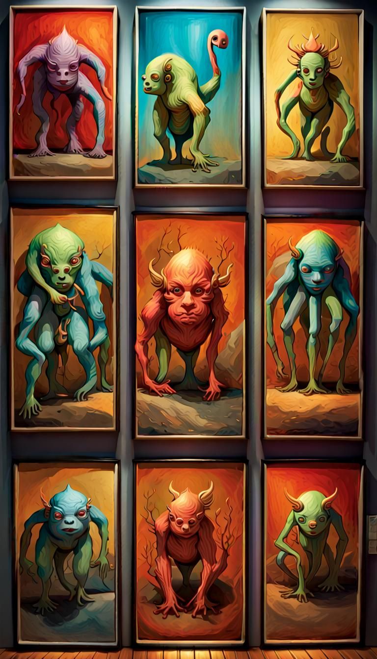 Eerie Creatures Art Display in Maximalist Psychedelic Style