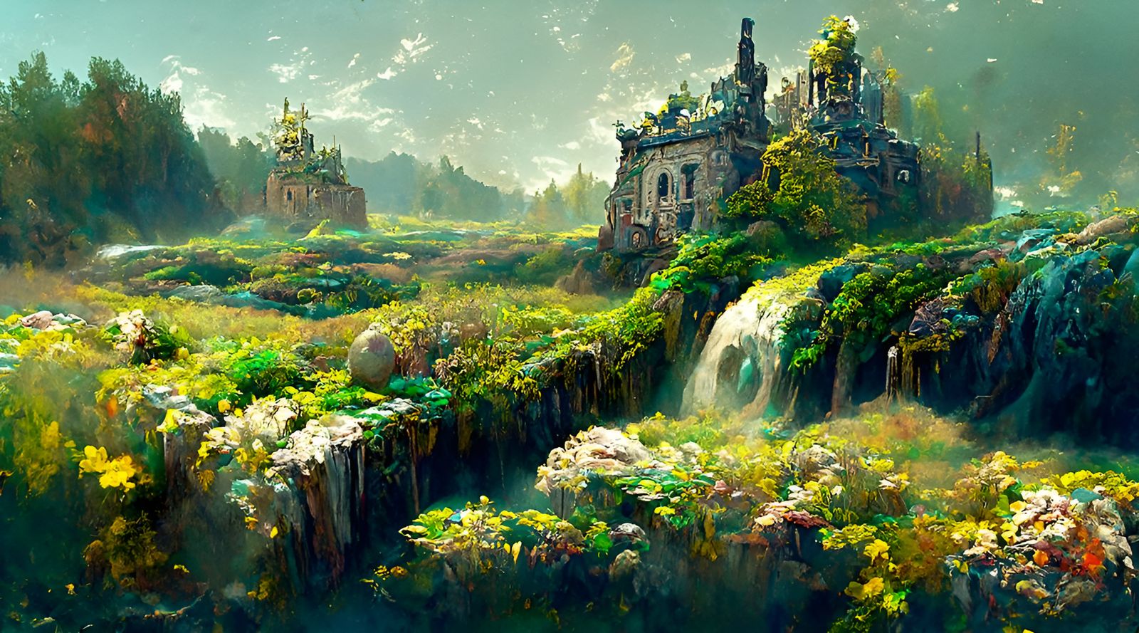 Mysterious Castle Vista in Detailed Landscape Painting