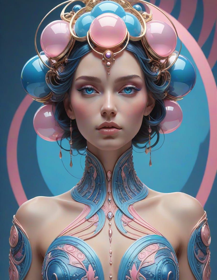 Ethereal Futuristic Humanoid with Sculptural Headpiece