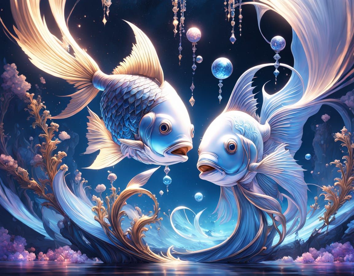 Cosmic Fish Form the Pisces Symbol in an Elegant, Glowing Sc...