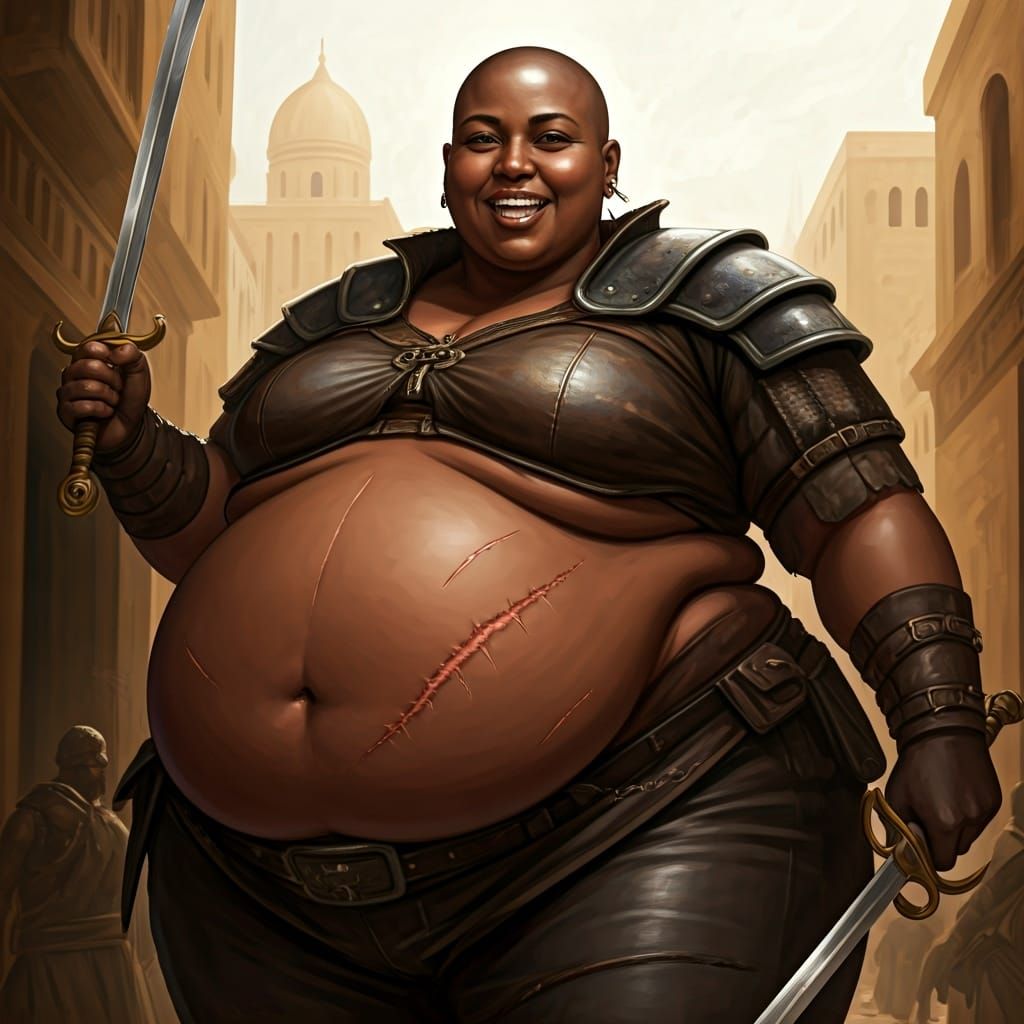 Obese Bald Warrior Woman in Artgerm Style