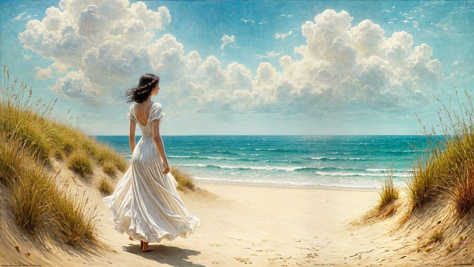 Impressionist Beach Scene After Swimming