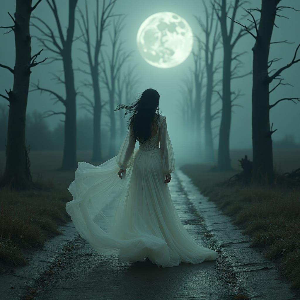 Dreamlike Sleepwalker in Surreal Moonlit Landscape