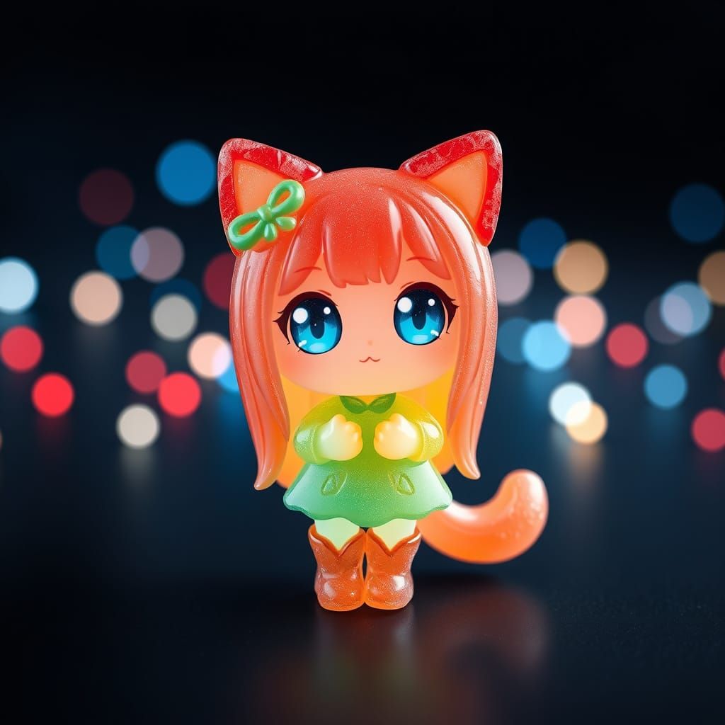 Colorful Anime Catgirl in Gummy Candy Texture