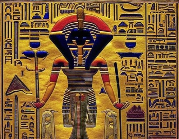 Egyptian Deity Woman in Warped Pyramid Landscape