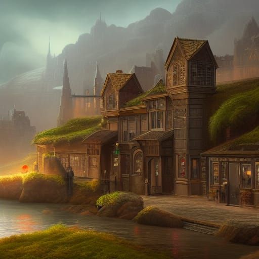 Detailed Matte Painting of a British Cafe