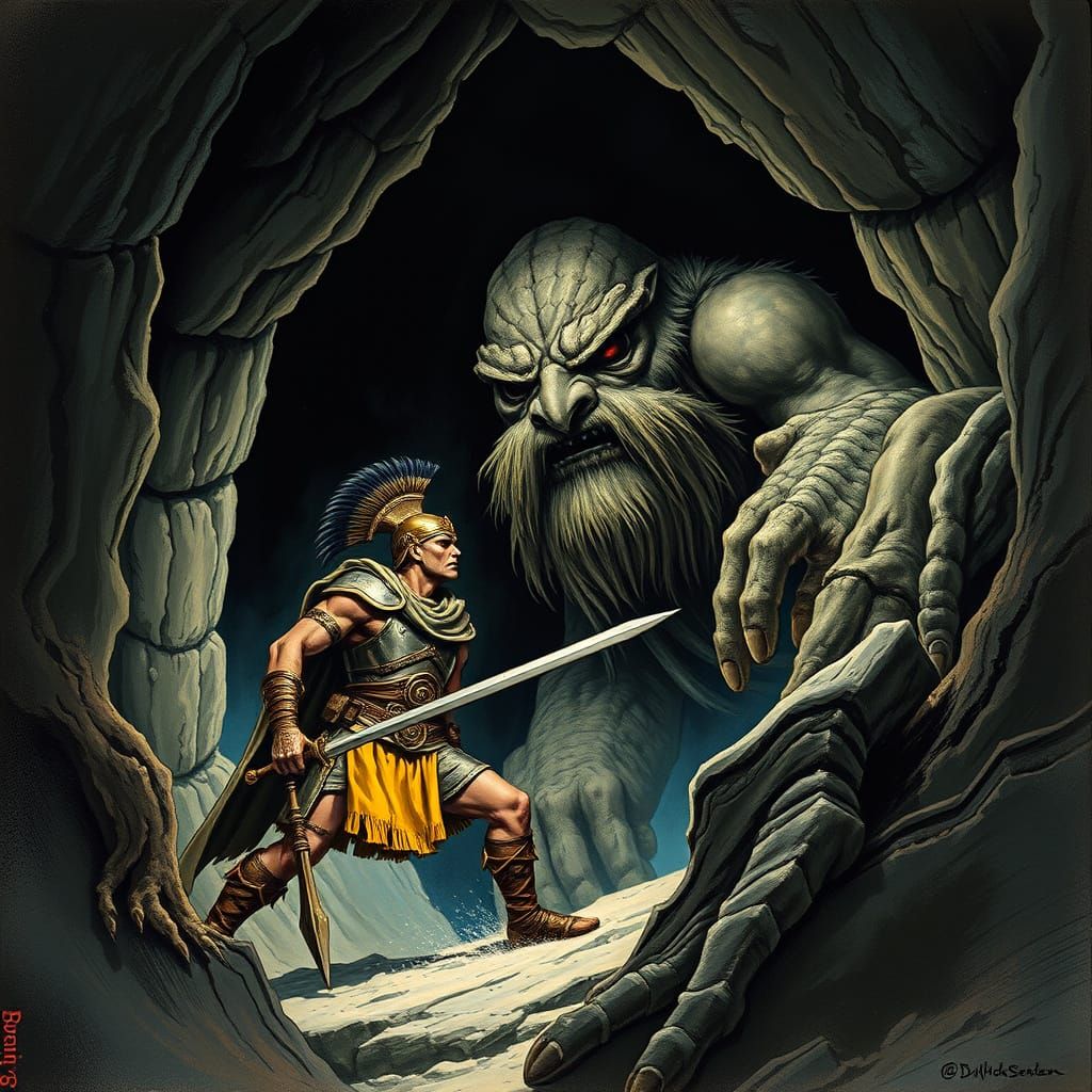 Ancient Greek Warrior Imprisoned by Cyclops