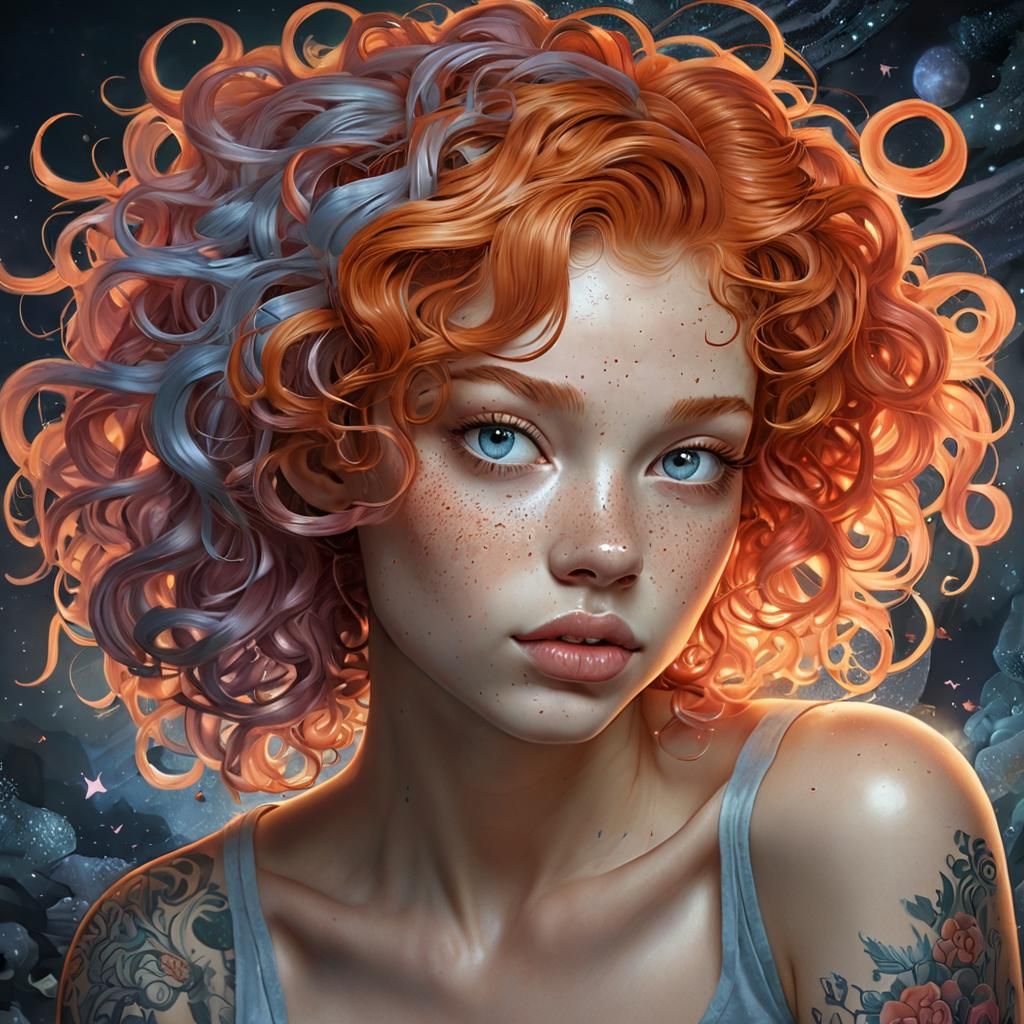 Dreamy Woman with Nebulae in Digital Painting Style
