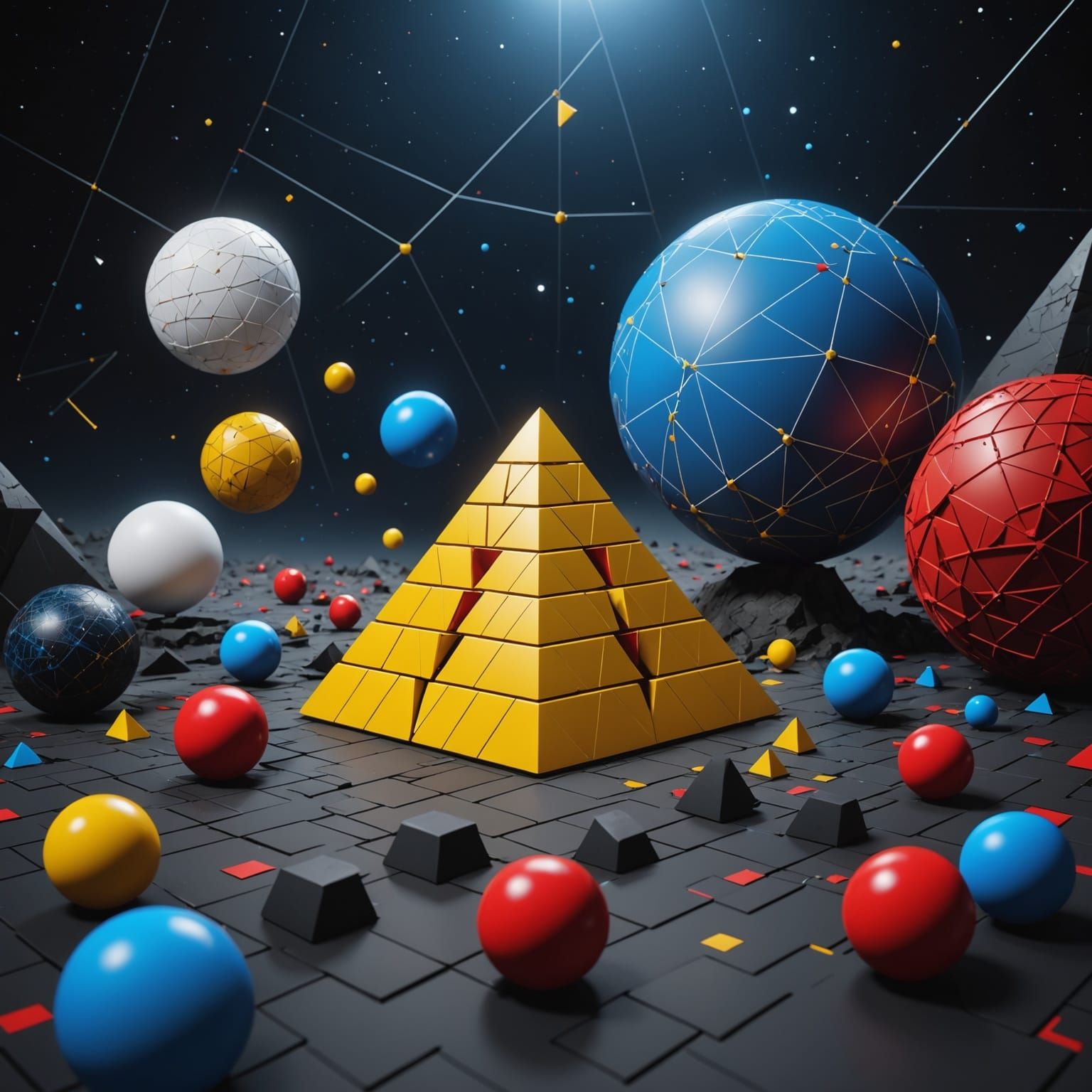 Vibrant Geometric Forms on a Black Background