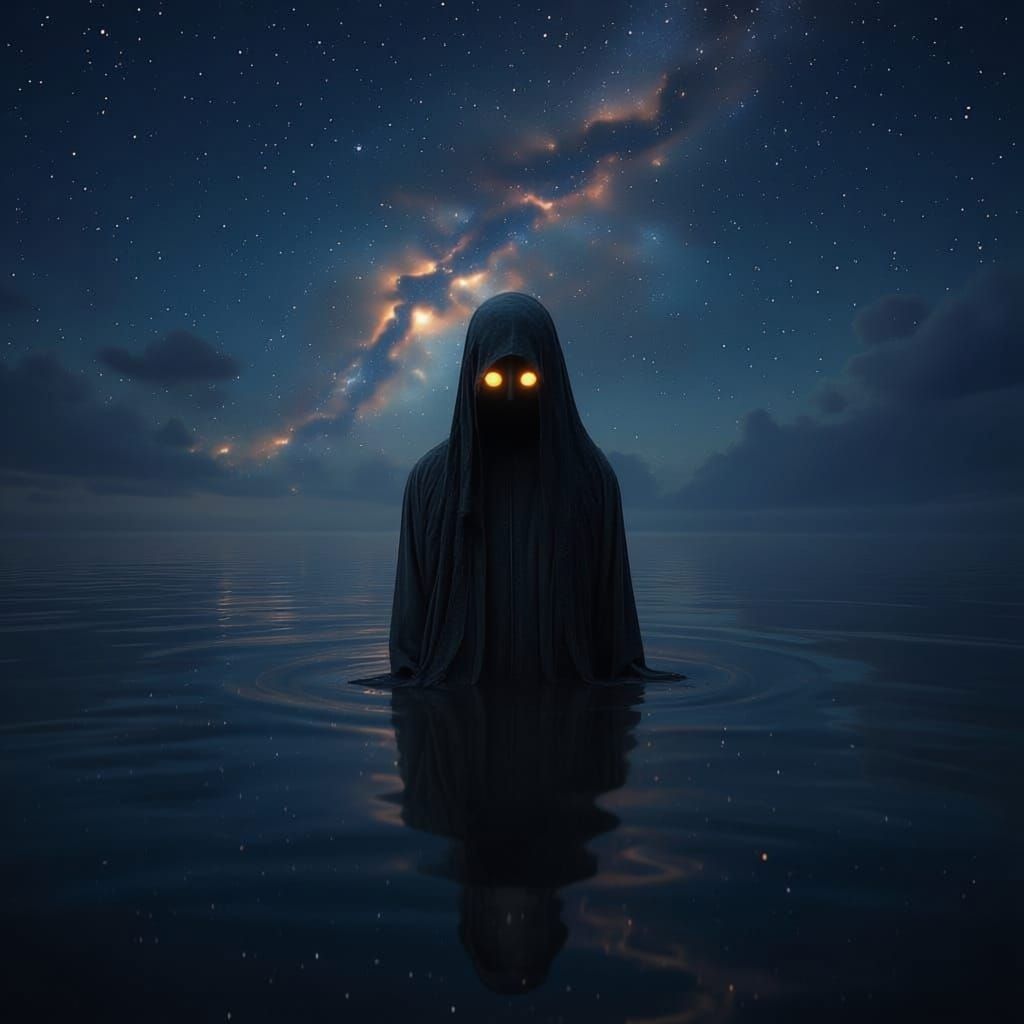 Brass Lantern Floats Over Nebula Sea at Twilight