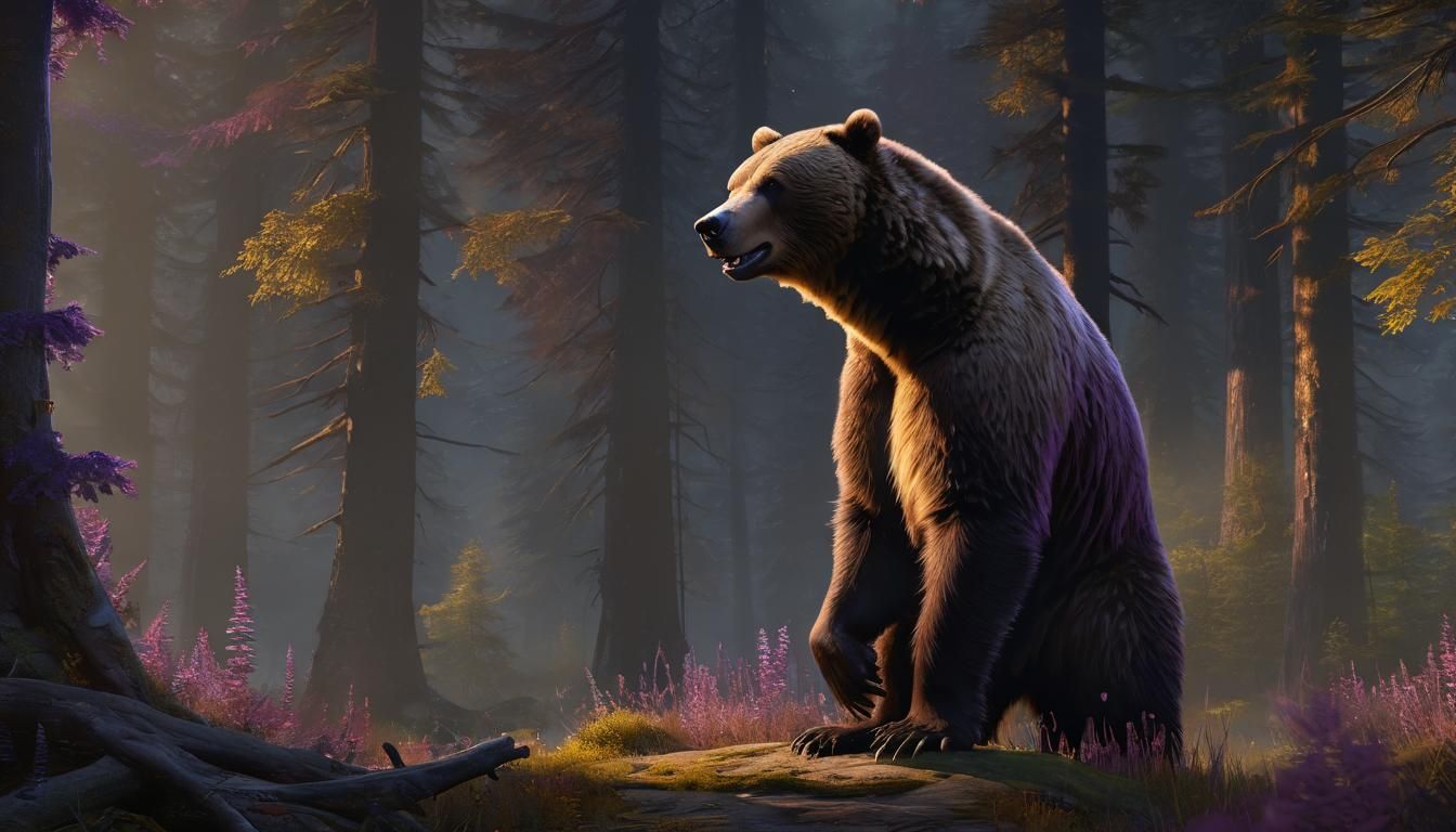 Grizzly Bear Snarling in Dark Fantasy Style