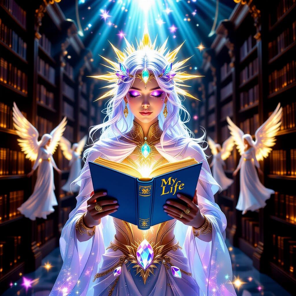 Radiant Soul in Cosmic Library: Epic Fantasy Art