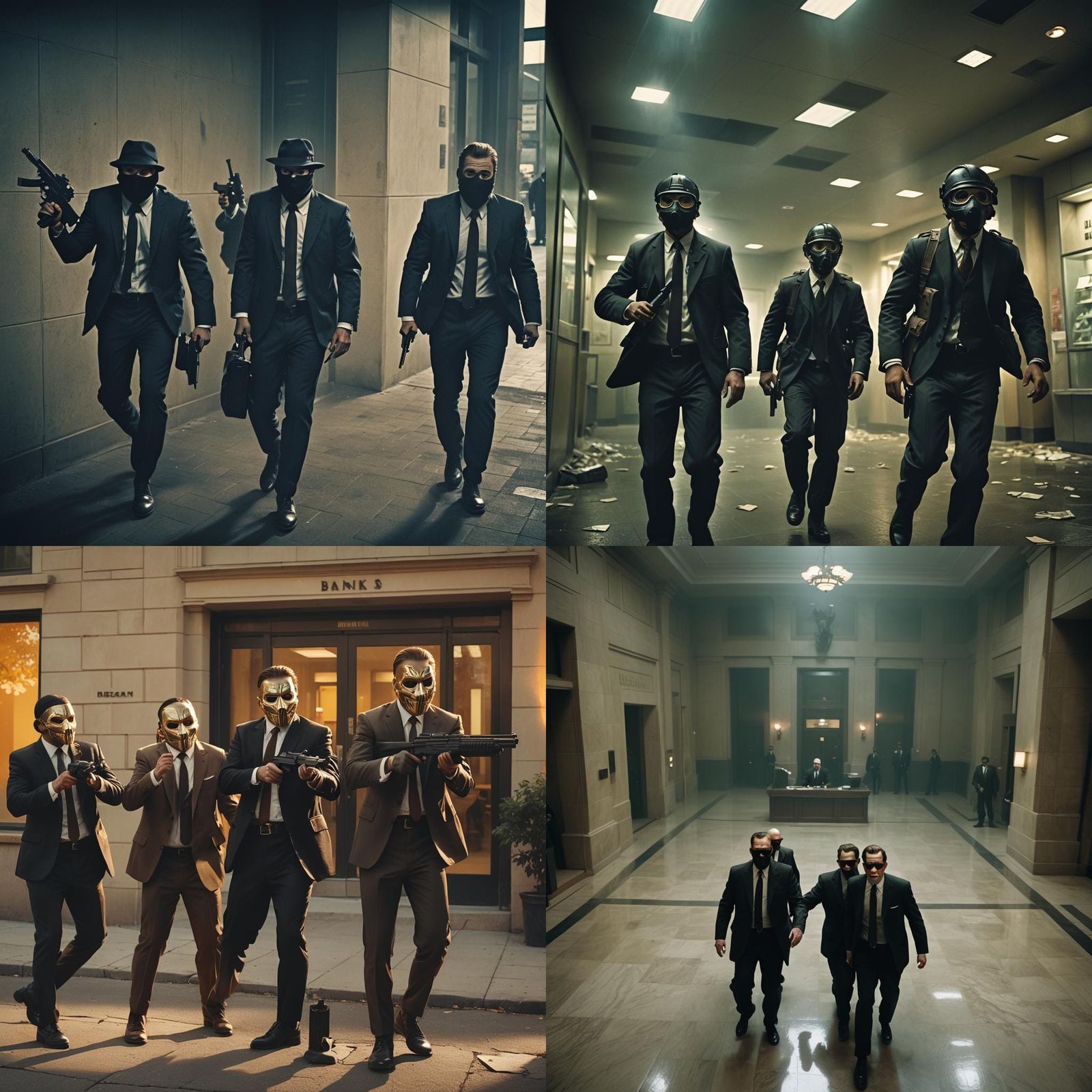 Dramatic Bank Robbery Scene in Cinematic Style