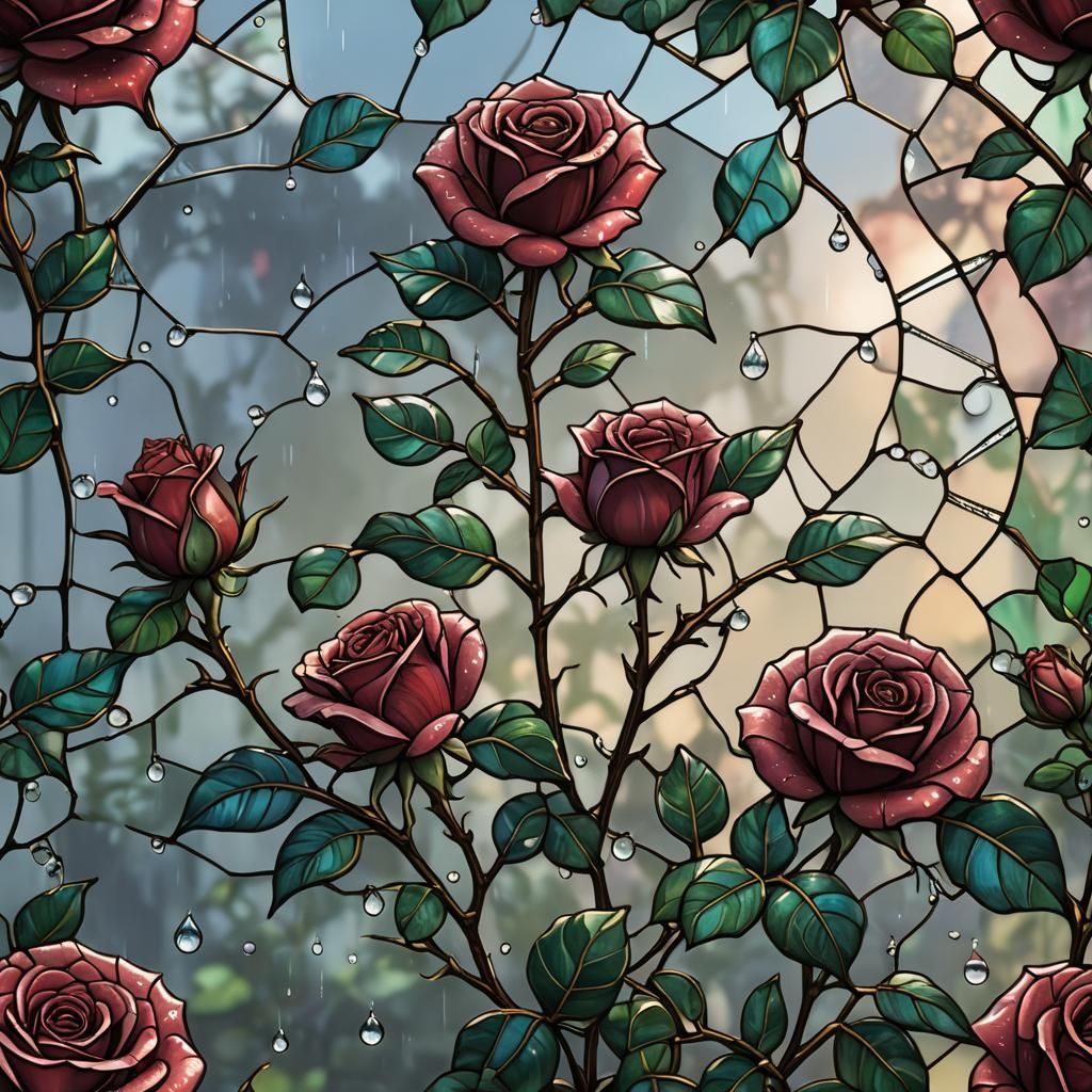 Stained Glass Rose in Art Deco Style