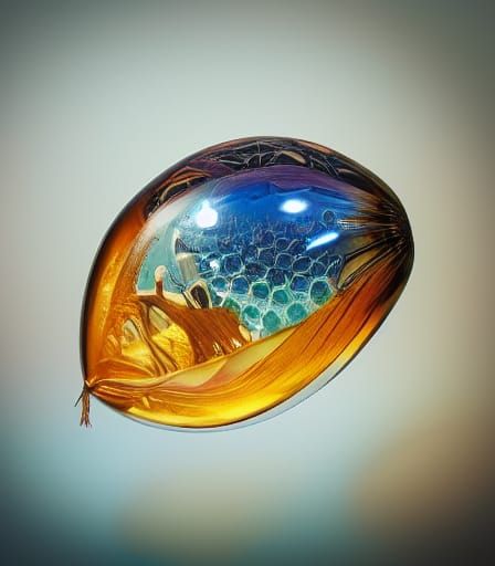 Alien Fish Encased in Aqua Crystal: Hyperrealistic Art
