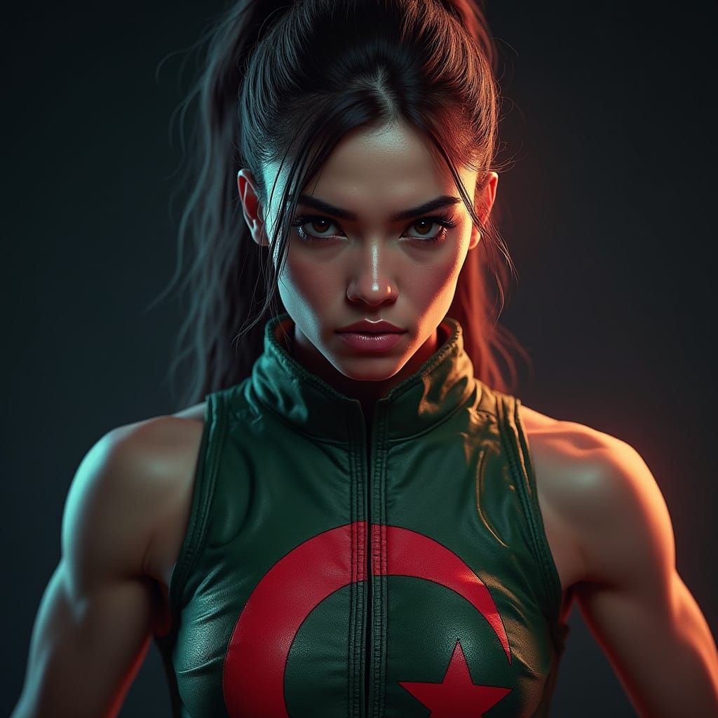 Determined Female Boxer Imane Khelif in Hyper-Realistic Art