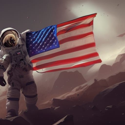 Astronaut Plants Flag: Dark Fantasy Concept Art