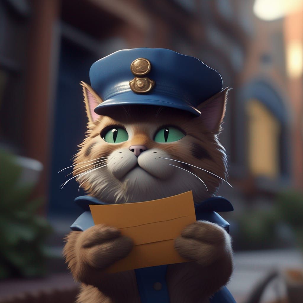 Cat Mailman Delivering Letter: Detailed Digital Painting