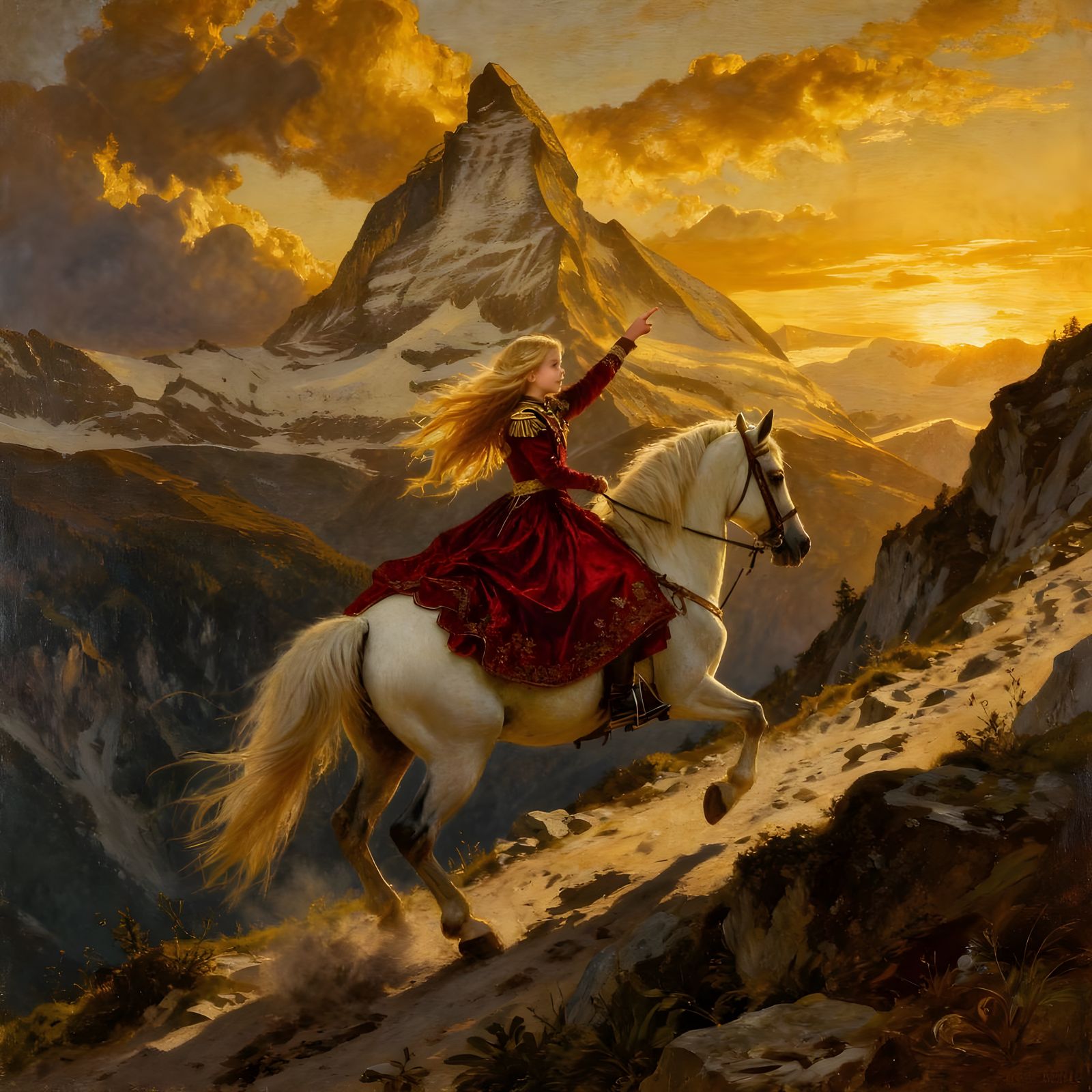 Girl on Horse in Alps, Napoleon Style