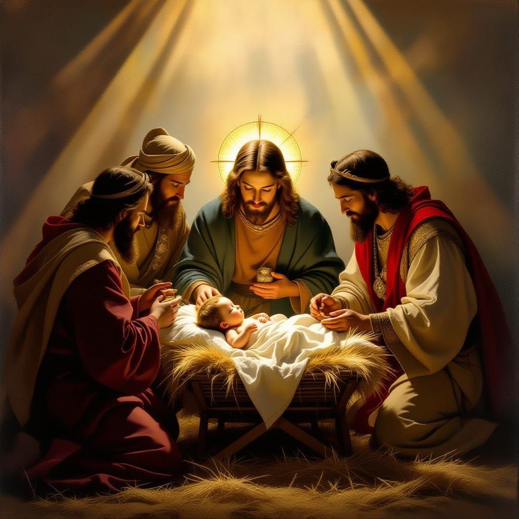 Nativity Scene: Baby Jesus with Three Wise Men
