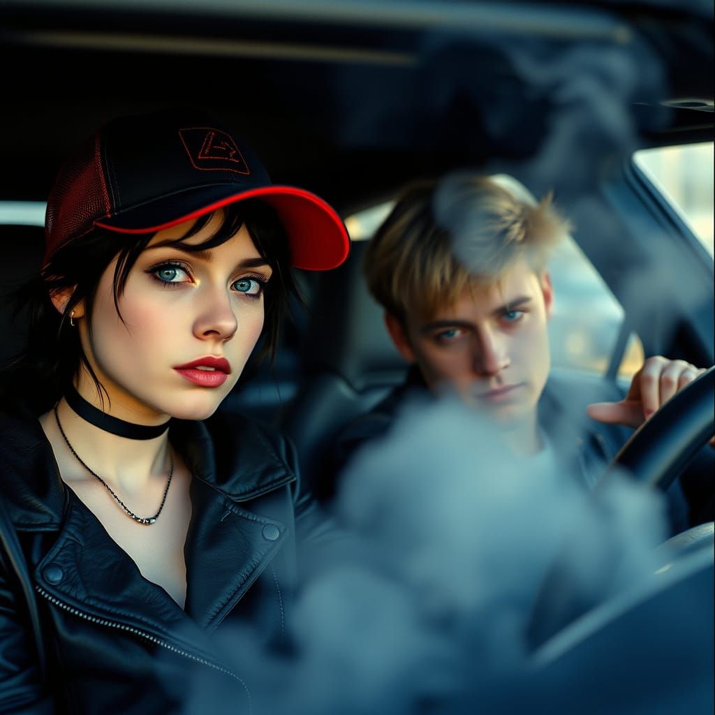 Dramatic Film Still of Car Trouble