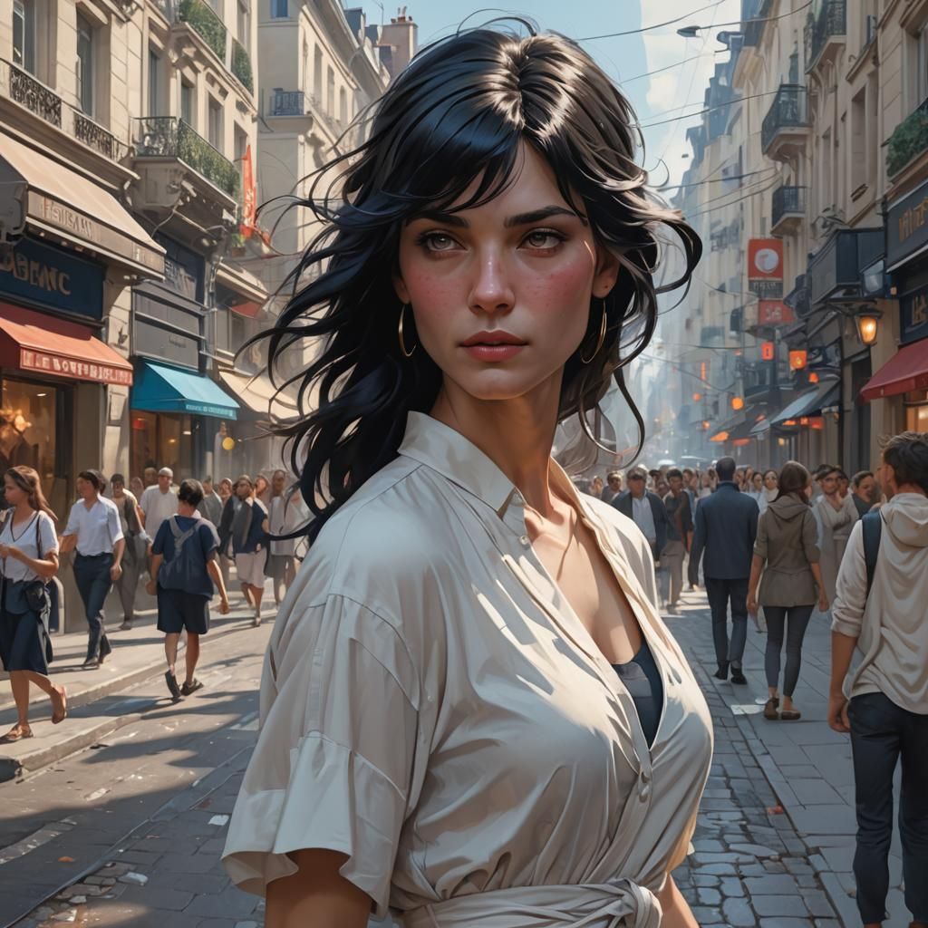 French Woman Portrait in Hyperdetailed Concept Art