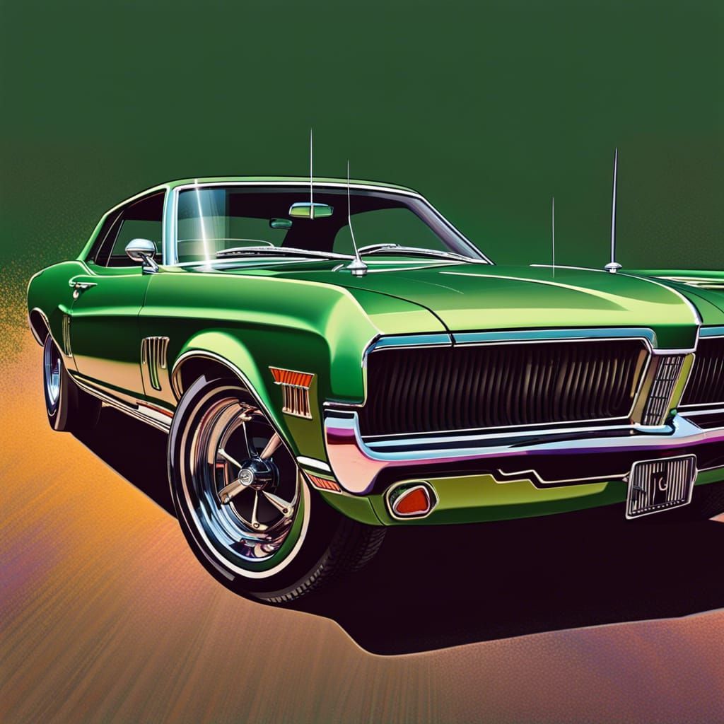 Green 1969 Mercury Cougar Hyperrealistic Concept Art