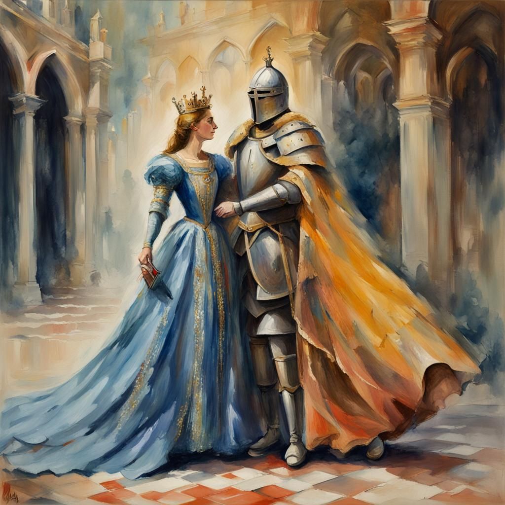 Queen and Knight in Gouache Style