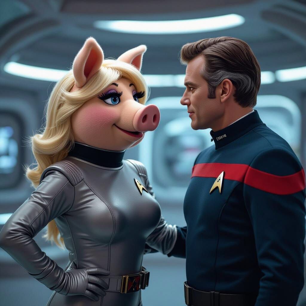 Miss Piggy Seduces Captain Kirk in Retro Sci-Fi