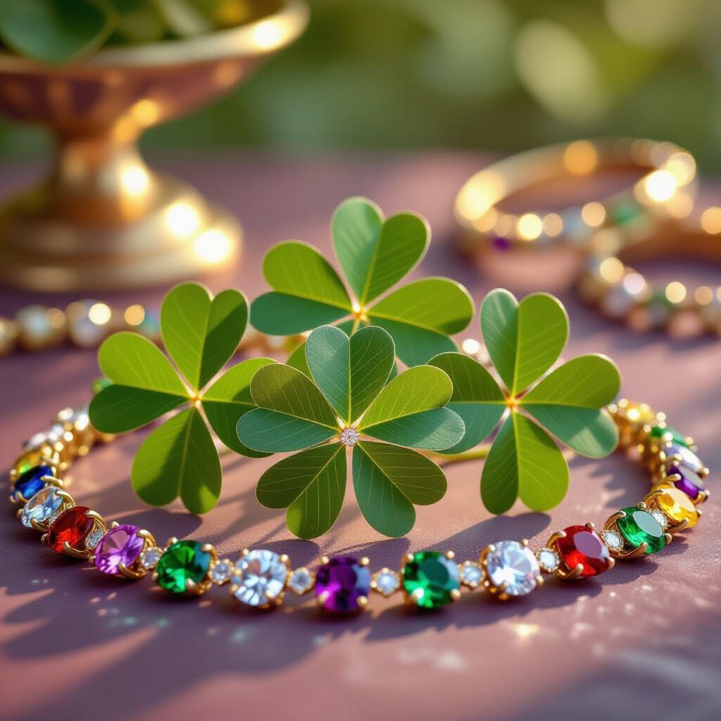 Four Leaf Clovers and Luxury Jewelry 3D Render