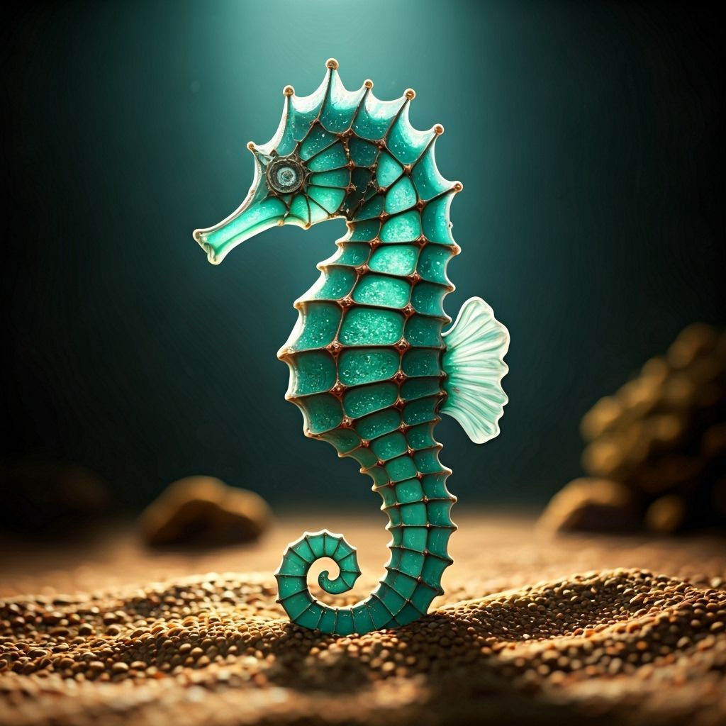 Seahorse Sculpture of Sea Glass with Magical Glow