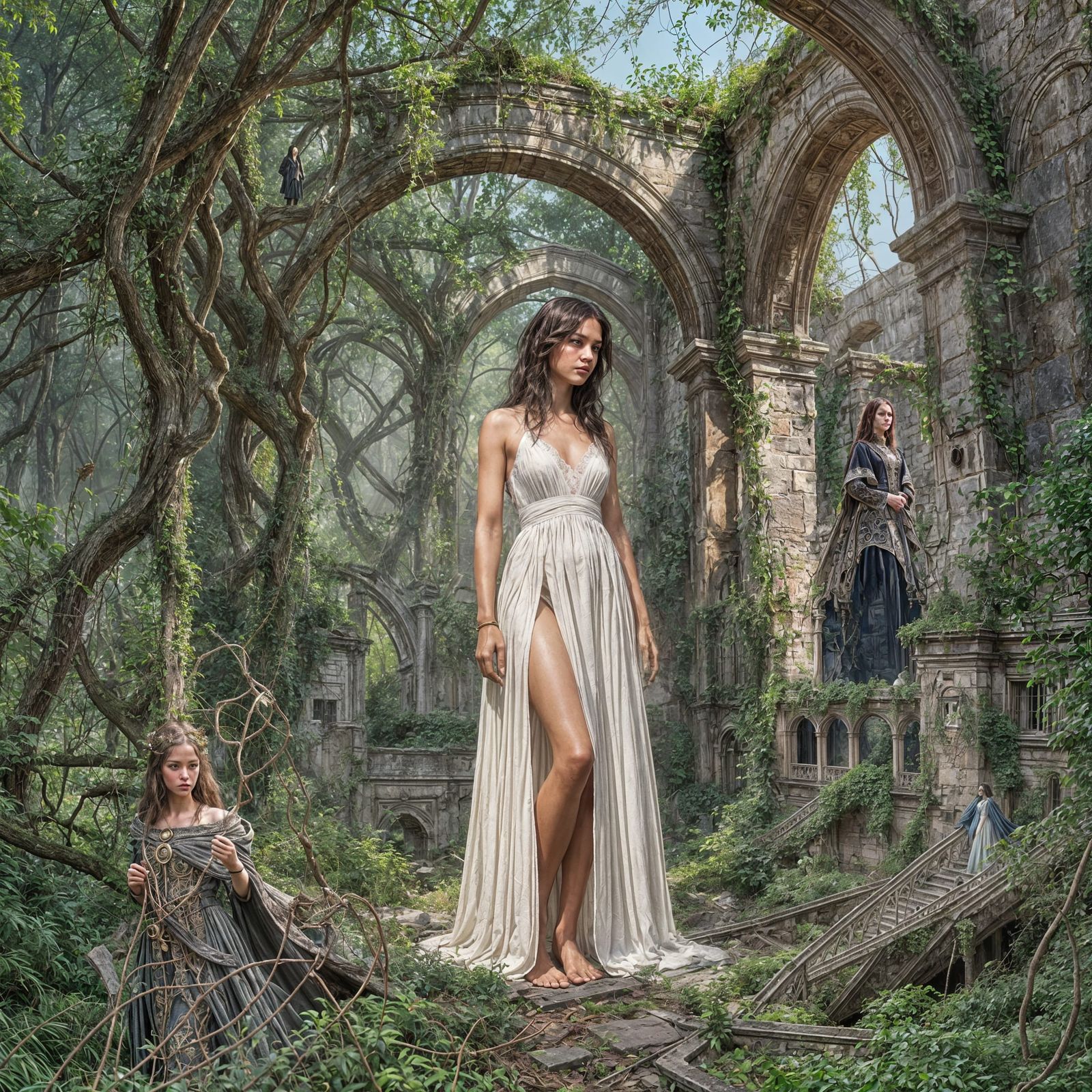 Melancholic Woman in Ancient Ruin Digital Painting