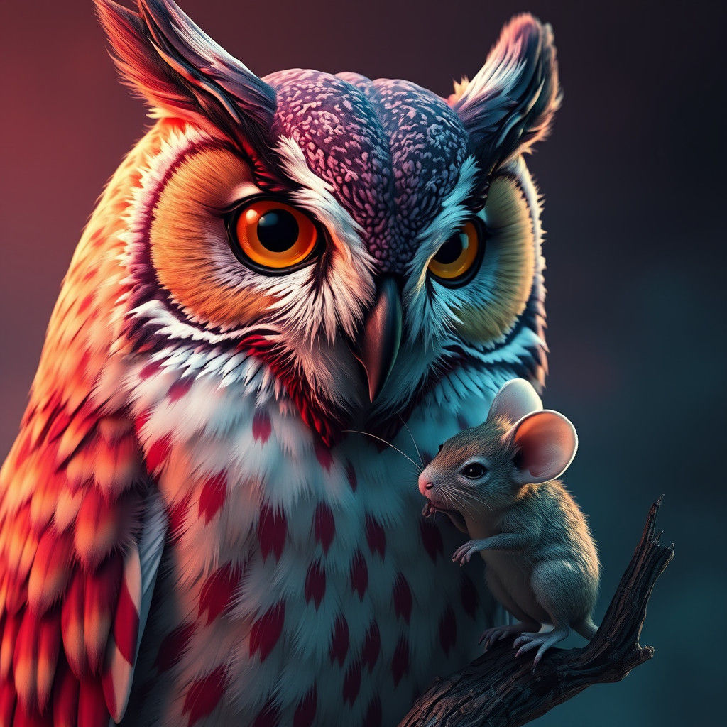 Owl Captures Mouse: Detailed Fantasy Matte Painting