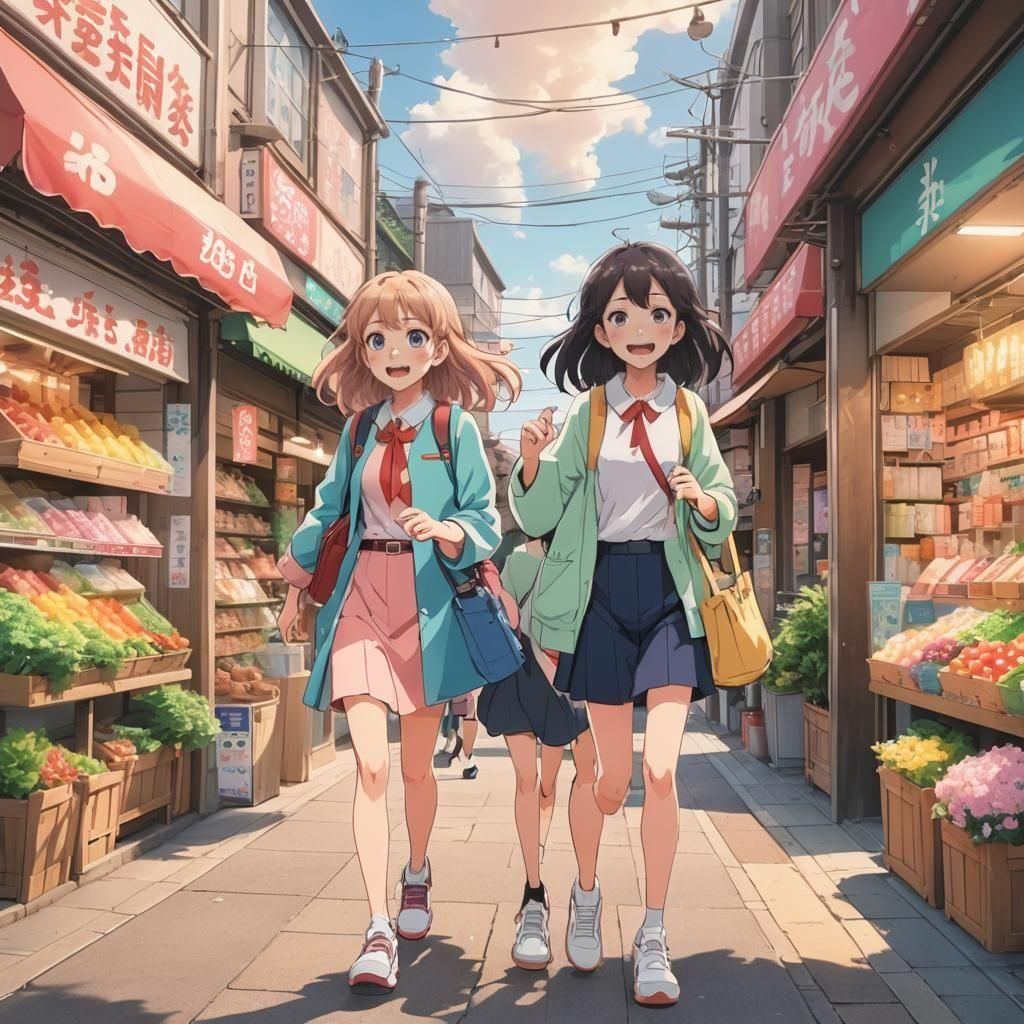 Anime Style: Girl and Mom Going to Store