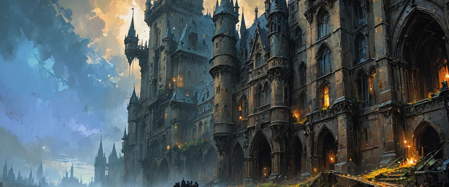 Sinister Gothic Castle with Dramatic Lighting